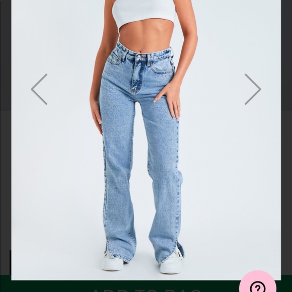 Missy Empire Denim Acid Wash Straight Leg Split Detail Jeans size US 12/UK 14 - Picture 5 of 11